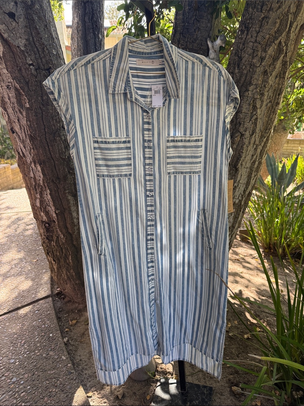 Casual Blue White Striped Maxi Dress